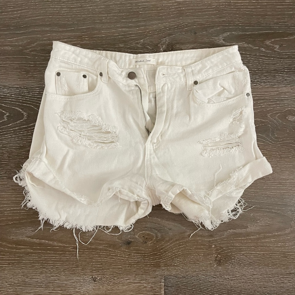 White Mustard Seed shorts with distressed rips